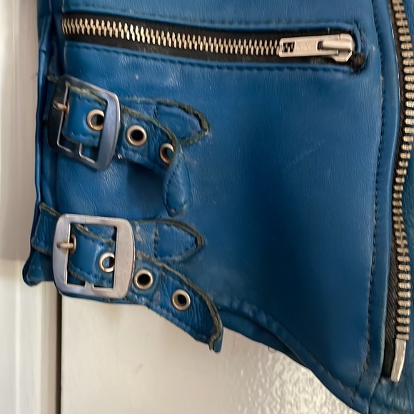 Unique Blue Genuine Leather Biker Jacket - Picture 4 of 8